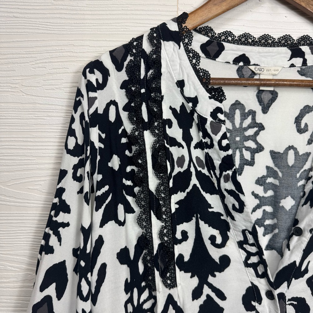 CATO Black and White Floral Women's Dress Flowy Pockets - Picture 5 of 13